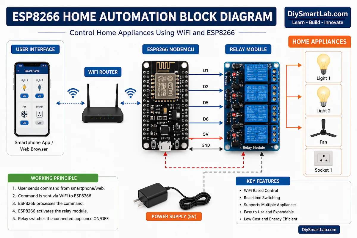 ESP8266 Home Automation Block Diagram