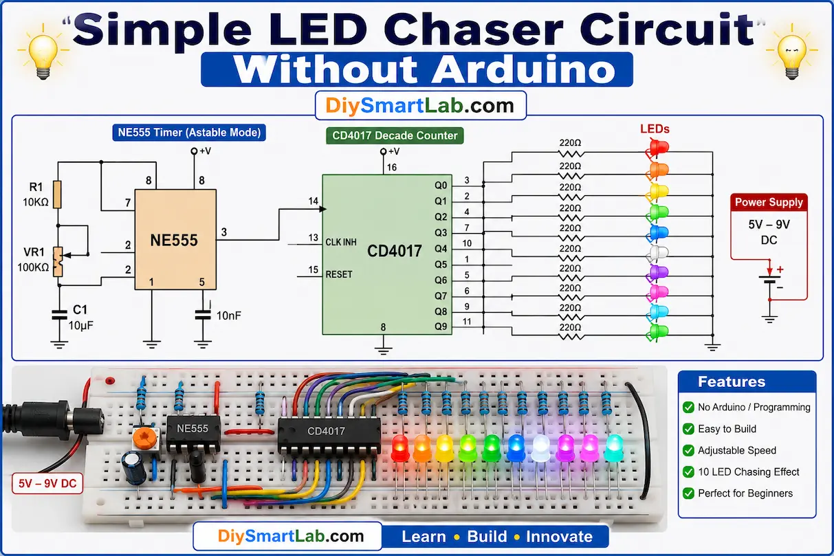 Simple LED Chaser Circuit Without Arduino