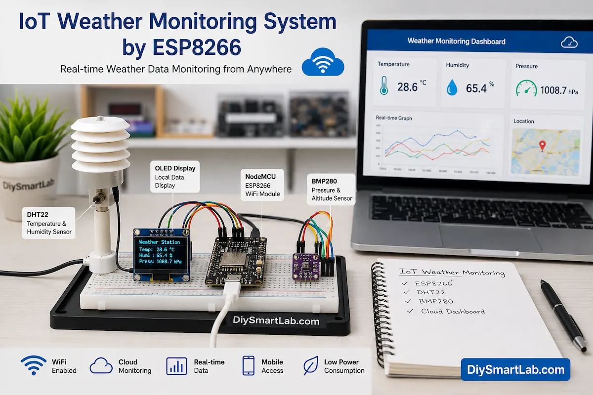 IoT Weather Monitoring System by ESP8266 with sensor and cloud dashboard