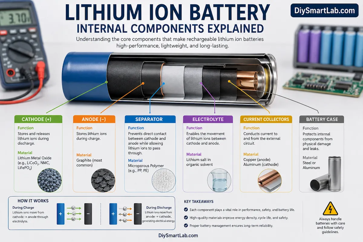 Lithium ion battery internal components cathode anode separator electrolyte